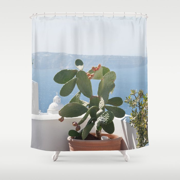 Santorini Cactus Dream #3 #minimal #wall #decor #art #society6 Shower Curtain