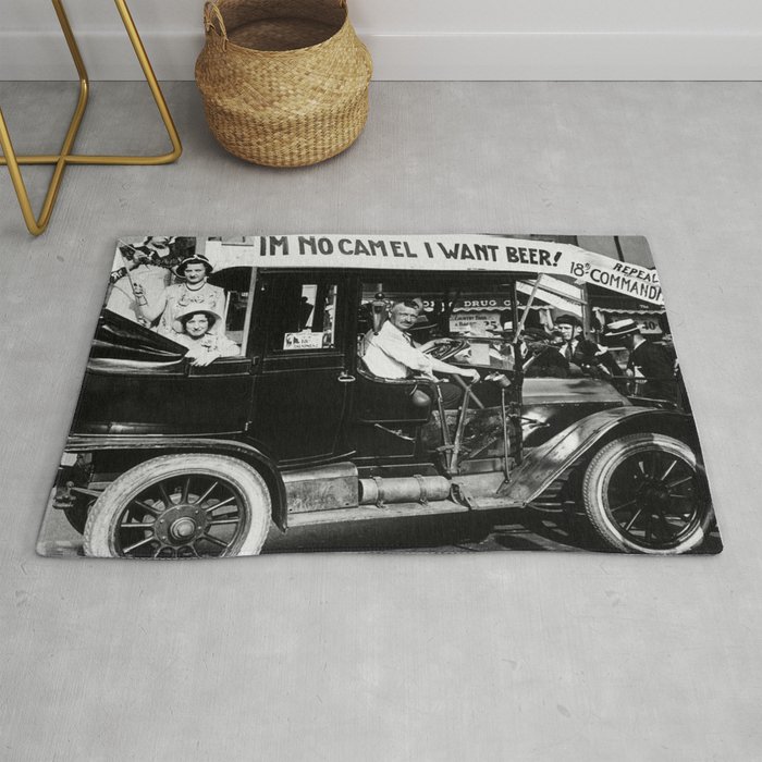 Vintage I'm No Camel - We Want Beer - Repeal Prohibition black and white photograph / photographs  Rug