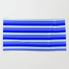 [ Thumbnail: Blue and Powder Blue Colored Stripes/Lines Pattern Beach Towel ]