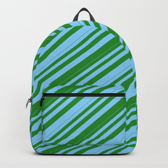 Light Sky Blue and Forest Green Colored Lines/Stripes Pattern Backpack