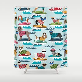Surfing Dogs - cute summer tropical dogs surfing Shower Curtain