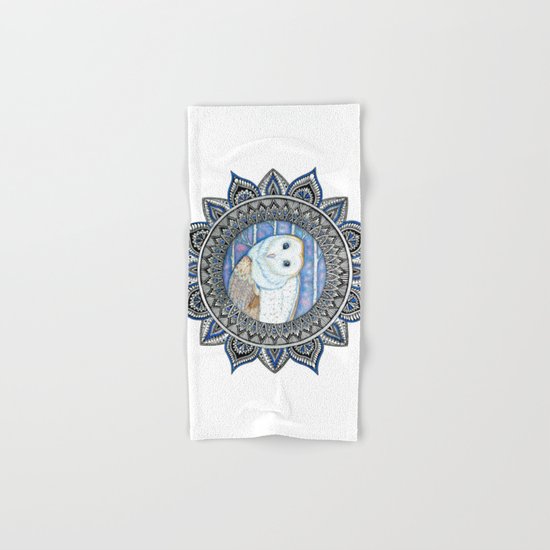 Winter Barn Owl Mandala Hand & Bath Towel