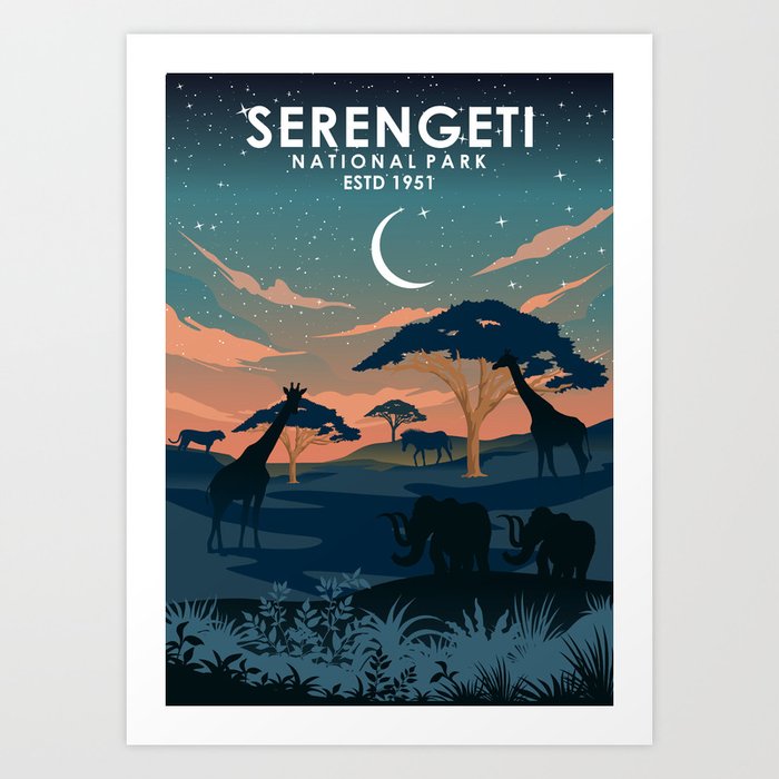 Serengeti National Park Africa Travel Poster Art Print