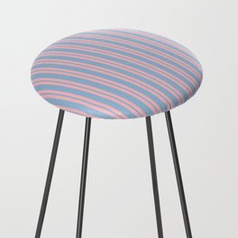 Pastel Pink and Light Blue Classic Double Stripe Vertical Pattern Counter Stool