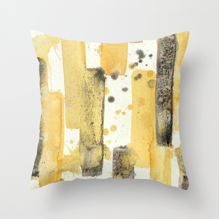 Yellow Grey Abstract Watercolor Throw Pillow