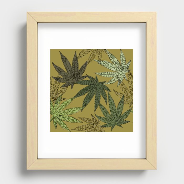 cannabis weed marihuana leaves botanical plants mustard Recessed Framed Print