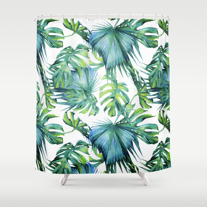Blue Jungle Leaves, Monstera, Palm #society6 Shower Curtain