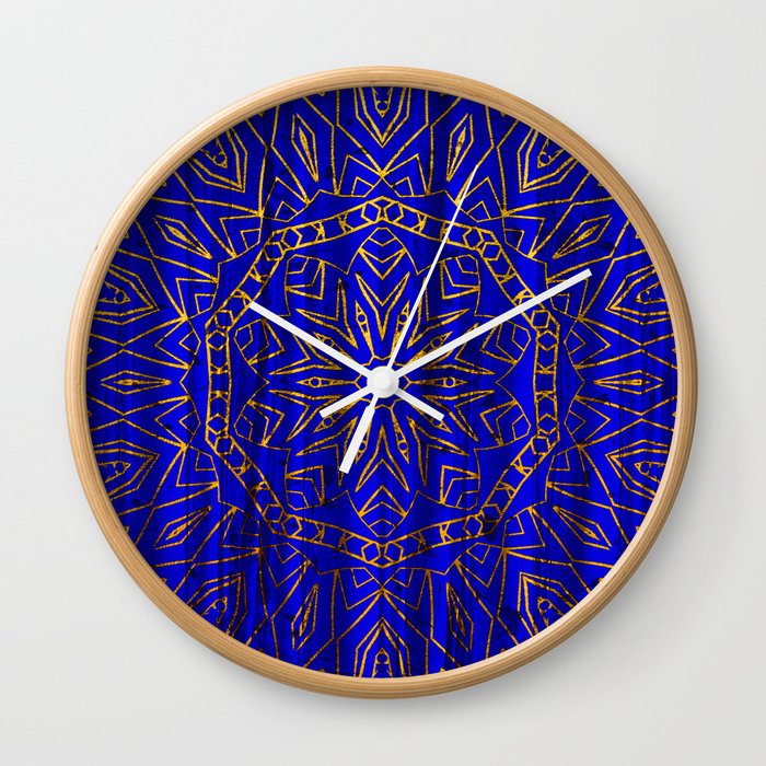 384 Royal Blue Gold Mandala Curtain Wall Clock By Lauragordon