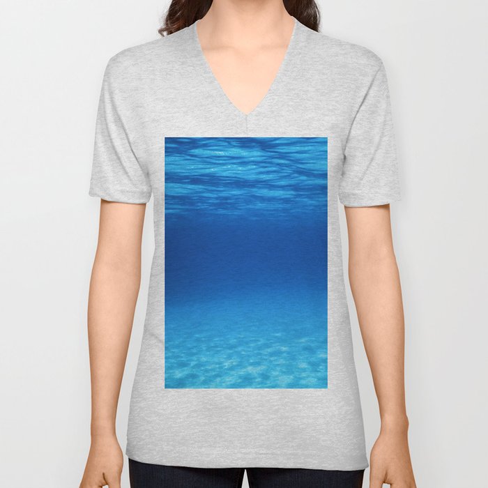 Underwater Blue Ocean, Sandy sea bottom Underwater background V Neck T Shirt
