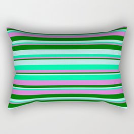 [ Thumbnail: Turquoise, Green, Orchid & Dark Green Colored Striped/Lined Pattern Rectangular Pillow ]