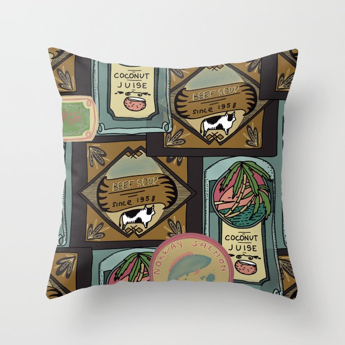 Vintage labels for canned Throw Pillow