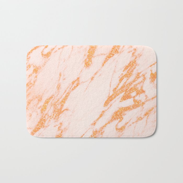 Gold Marble - Intense Rose Gold Glitter Metallic Marble Bath Mat