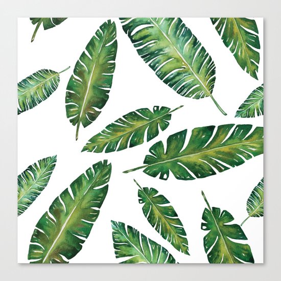Decorative Watercolor Tropical Leaves Pattern Canvas Print