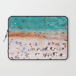 Beach Vibes, Umbrellas Print, Ocean Sea Beach People Print, Aerial Beach Summer Art Print, Aerial Photography, Summer Vibes Coastal Art Laptop Sleeve