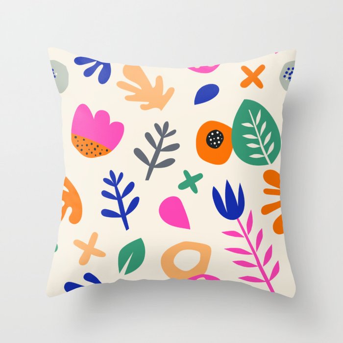 Floral Paper Cutout Collage Pattern Throw Pillow