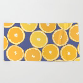Oranges - Orange Summer Vibe Pattern on Blue Beach Towel