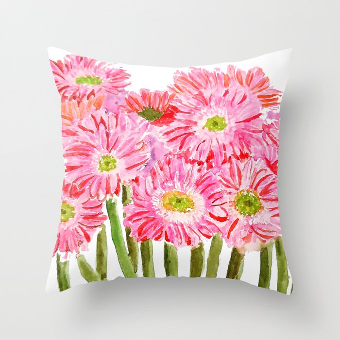Pink Gerbera Daisy watercolor Throw Pillow