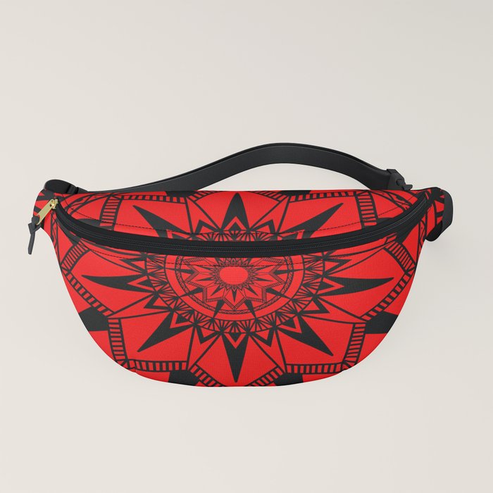 Red And Black Starburst Mandala 1 Fanny Pack