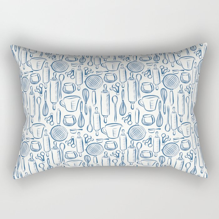 Pastry Tools in Blue and White Rectangular Pillow