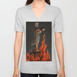 Keep Cool Oil Painting V Neck T Shirt | Fire, Lightcigarette, Dress, Painting, Oil, Bruja, Curated, Digital, Cool, Woman 