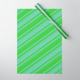 [ Thumbnail: Lime Green & Aquamarine Colored Stripes Pattern Wrapping Paper ]