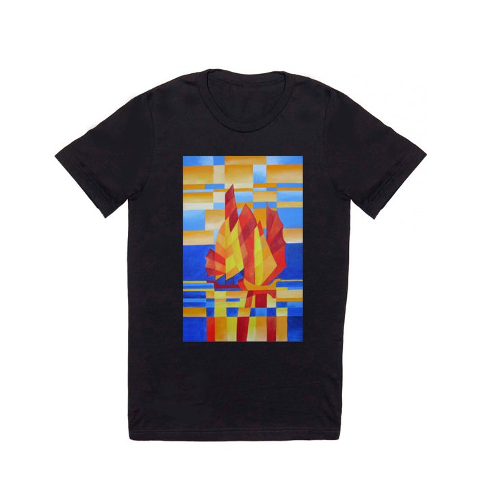 Sailing on the Seven Seas so Blue Cubist Abstract T Shirt