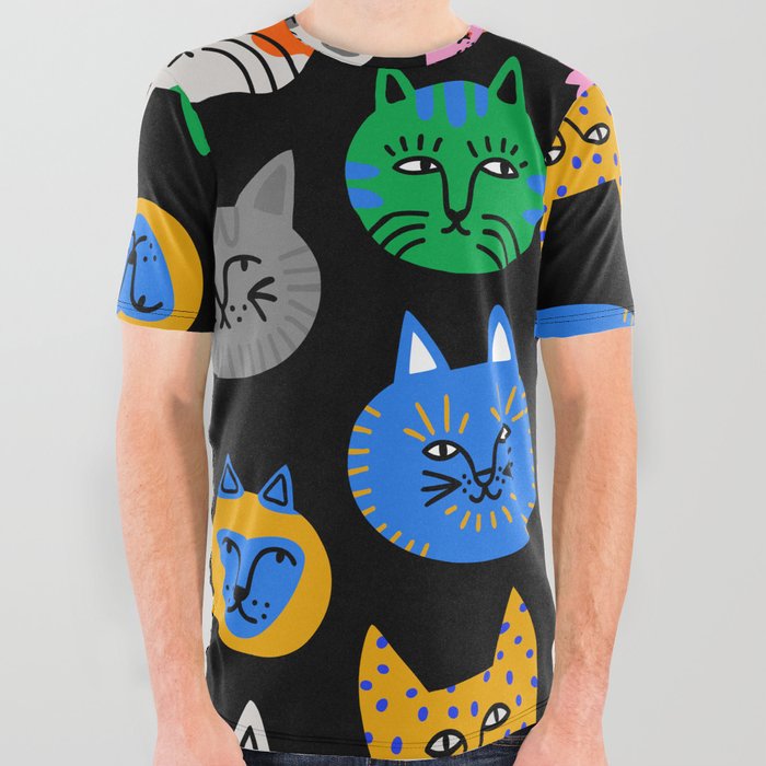 Funny colorful cat cartoon pattern All Over Graphic Tee