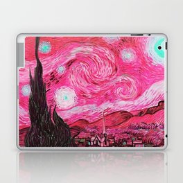 The Starry Night - La Nuit étoilée oil-on-canvas post-impressionist landscape masterpiece painting in alternate fuchsia pink and baby blue by Vincent van Gogh Laptop Skin