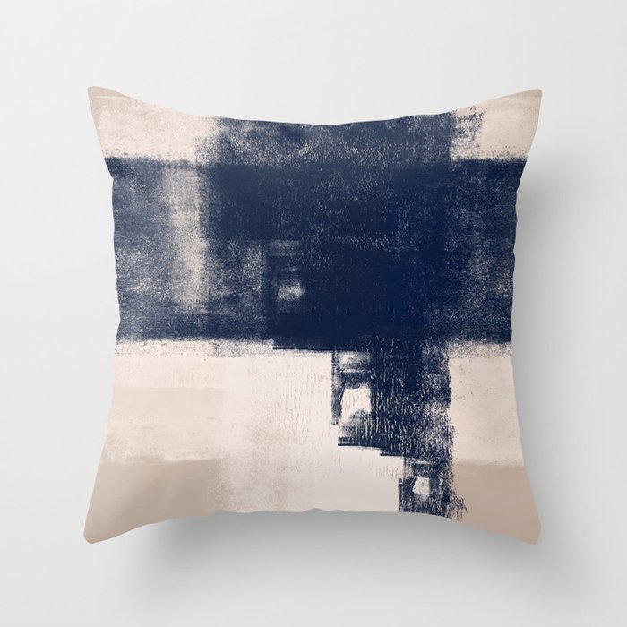 Just Tan & Indigo | Expressive Minimalist Abstract Throw Pillow