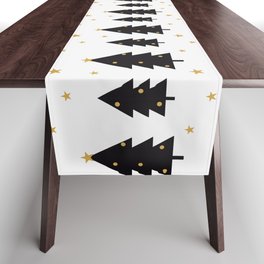 Christmas Pattern Collection Black White Trees Table Runner