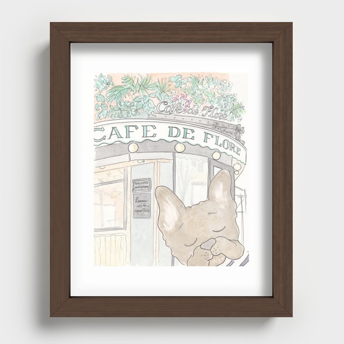 French Bulldog in Paris at Cafe de Flore Recessed Framed Print