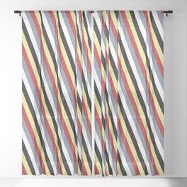 [ Thumbnail: Eye-catching Tan, Red, Light Slate Gray, White & Black Colored Lines Pattern Sheer Curtain ]