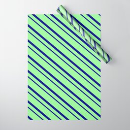 [ Thumbnail: Green & Dark Blue Colored Striped/Lined Pattern Wrapping Paper ]