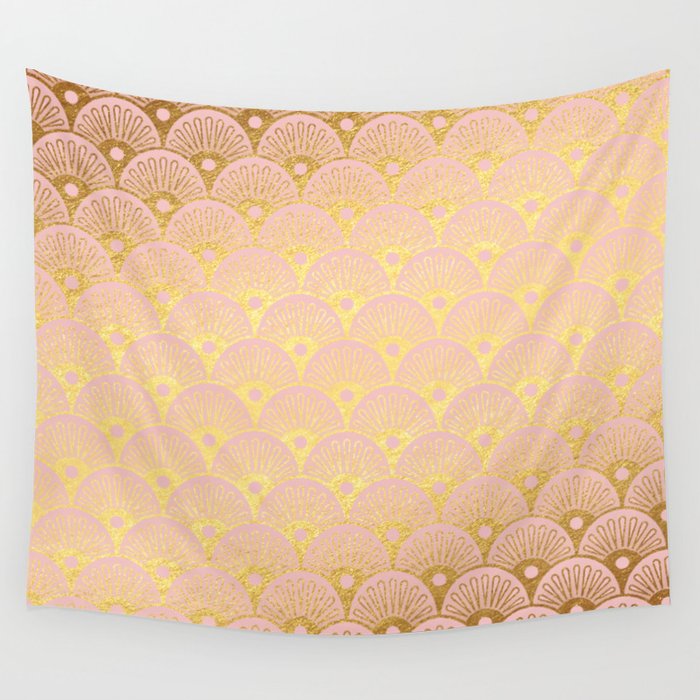 Gold and pink sparkling Mermaid pattern Wall Tapestry