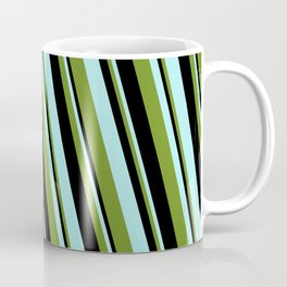 [ Thumbnail: Green, Black & Turquoise Colored Lines Pattern Coffee Mug ]