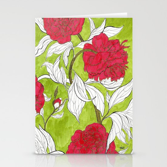 red peonies Stationery Cards