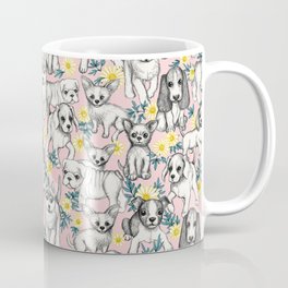 Dogs and Daisies on Pink Mug