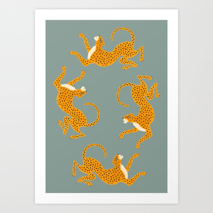 Leopard Race - blue Art Print