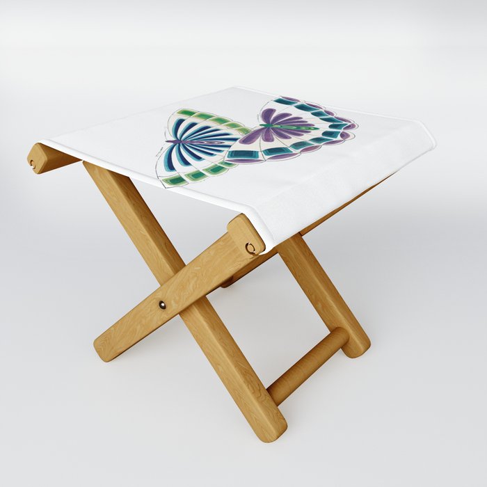 Vintage Watercolor Butterfly Japanese Painting Folding Stool