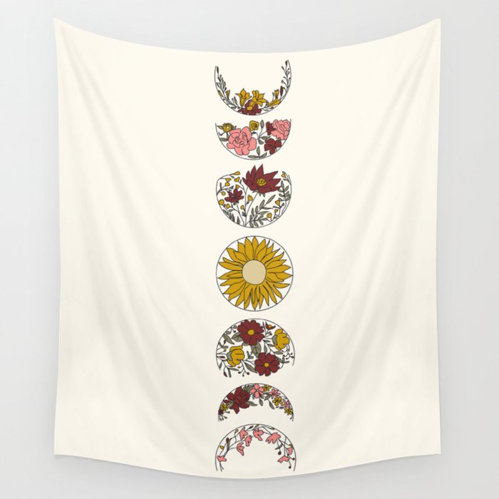 Floral Phases of the Moon Wall Tapestry