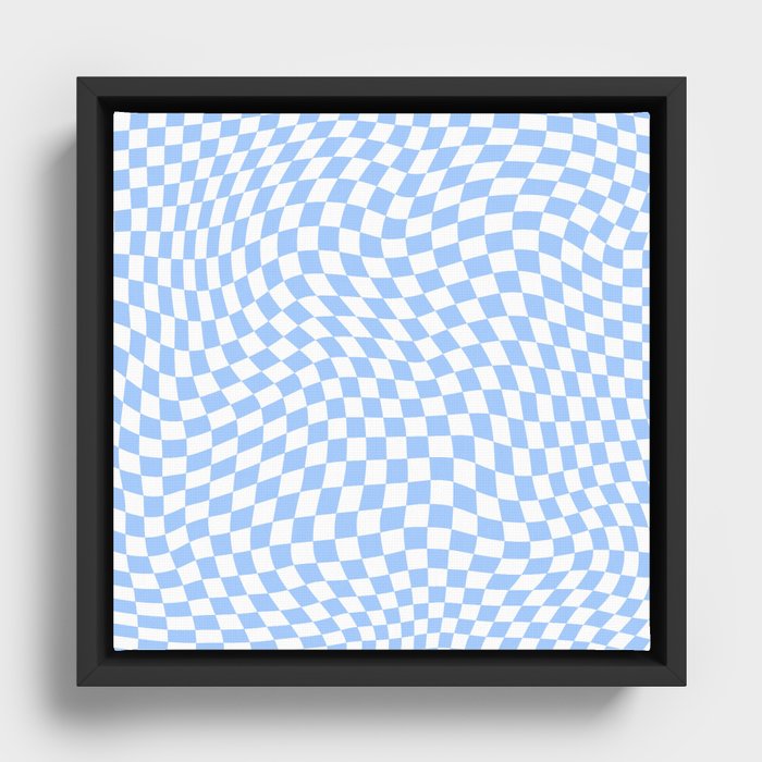Pastel Blue Twisted Swirl Checkered Squares  Framed Canvas