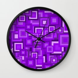 Purple Retro Squares Pattern Wall Clock