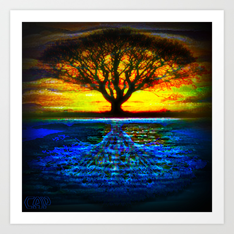 Duality Tree Of Life Reflection Moon Sun Day Night Painting By Cap Art Print By Capartwork Society6