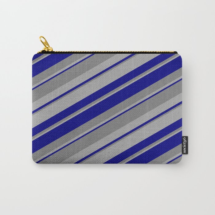 Blue, Gray & Dark Gray Colored Stripes/Lines Pattern Carry-All Pouch