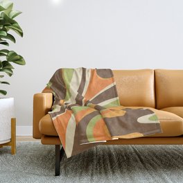 Trippy Dream Abstract Pattern in Retro 70s Brown Orange Avocado Green Throw Blanket