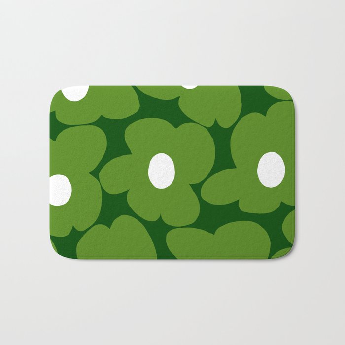 Spring Green Retro Flowers Dark Green Background #decor #society6 #buyart Bath Mat