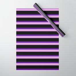 [ Thumbnail: Purple, Indigo, Plum, and Black Colored Lined Pattern Wrapping Paper ]