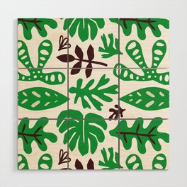 Green tropical leaf doodle pattern Wood Wall Art