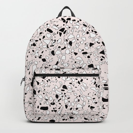 'Speckle Party' Pink Black White Dots Speckle Terrazzo Pattern Backpack