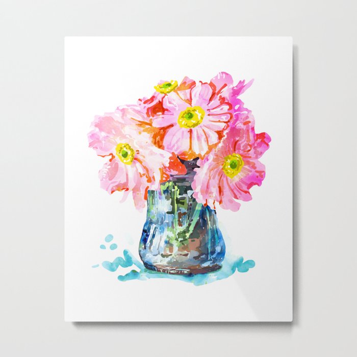 Watercolor Flower Pot Metal Print